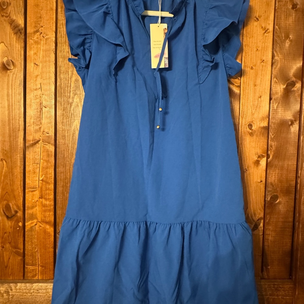 Blue Ruffle Sleeve Tiered Dress Women’s XL